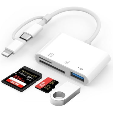 3 in 1 SD Card Reader for iPhone/iPad, Memory Card Reader for iPhone with SD and TF Card Dual Slot, Digital Camera Adapter for iPhone, Card Reader for iPhone 15/14/13/12, Plug and Play