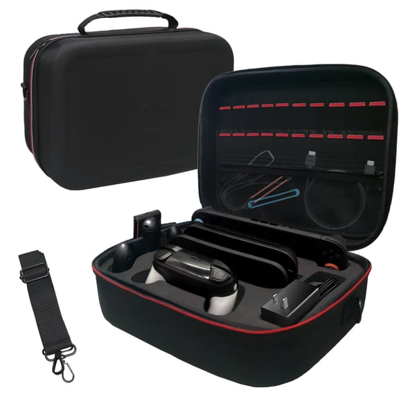 Carrying Case All in One for Switch 2 (2025), Large Portable Hard Travel Messenge Bag Large Capacity Fits Dock, Pro Controller and Accessories, 20 Games, Switch 2, Adapter - Black