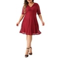 thumbnail image 1 of GRACE & GRANDEUR Robe de Cocktail pour Femme Grande Taille Col en V Mariage Dentelle Évasée Midi Robes 1X Rouge, 1 of 6