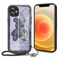 FIEWESEY Compatible iPhone 12 Phone Case, Cool Bear Shockproof Fashion Full Protection Soft TPU and Hard PC Back Scratch Slim Case for iPhone 12 6.1 inch (Blue with Strap)