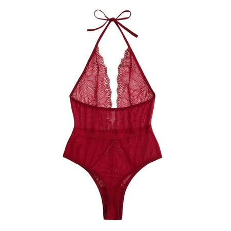 beishanbush Sale Clearance 2025 Intimates Under $5 New Women Underwear Lace Teddy Deep V Neck Backless Bodysuit Babydoll Underwear