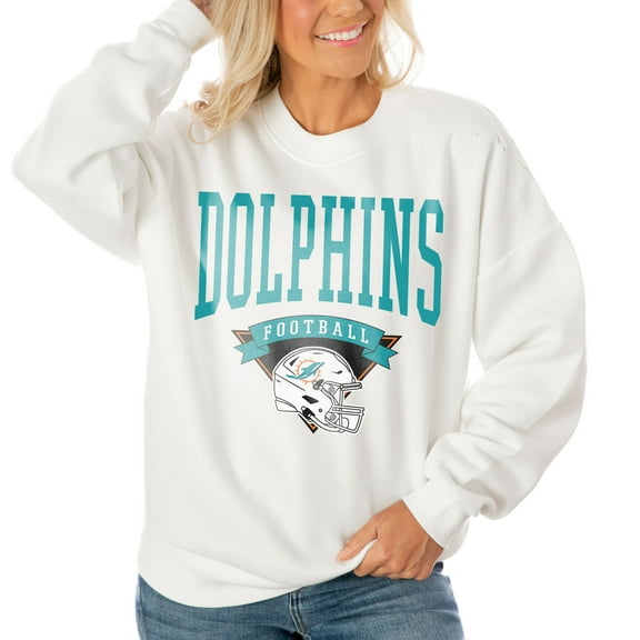 Women's Gameday Couture White Miami Dolphins Oversized Yard Line Tri-Blend Pullover Sweatshirt