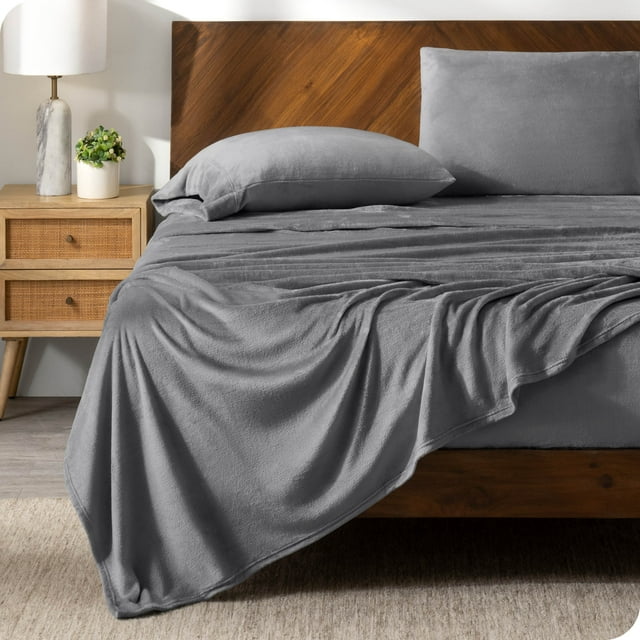 Bare Home Ensemble de Draps en Molleton Microplush - Ultra Doux - Poche Profonde - Très Grand Simple, Gris