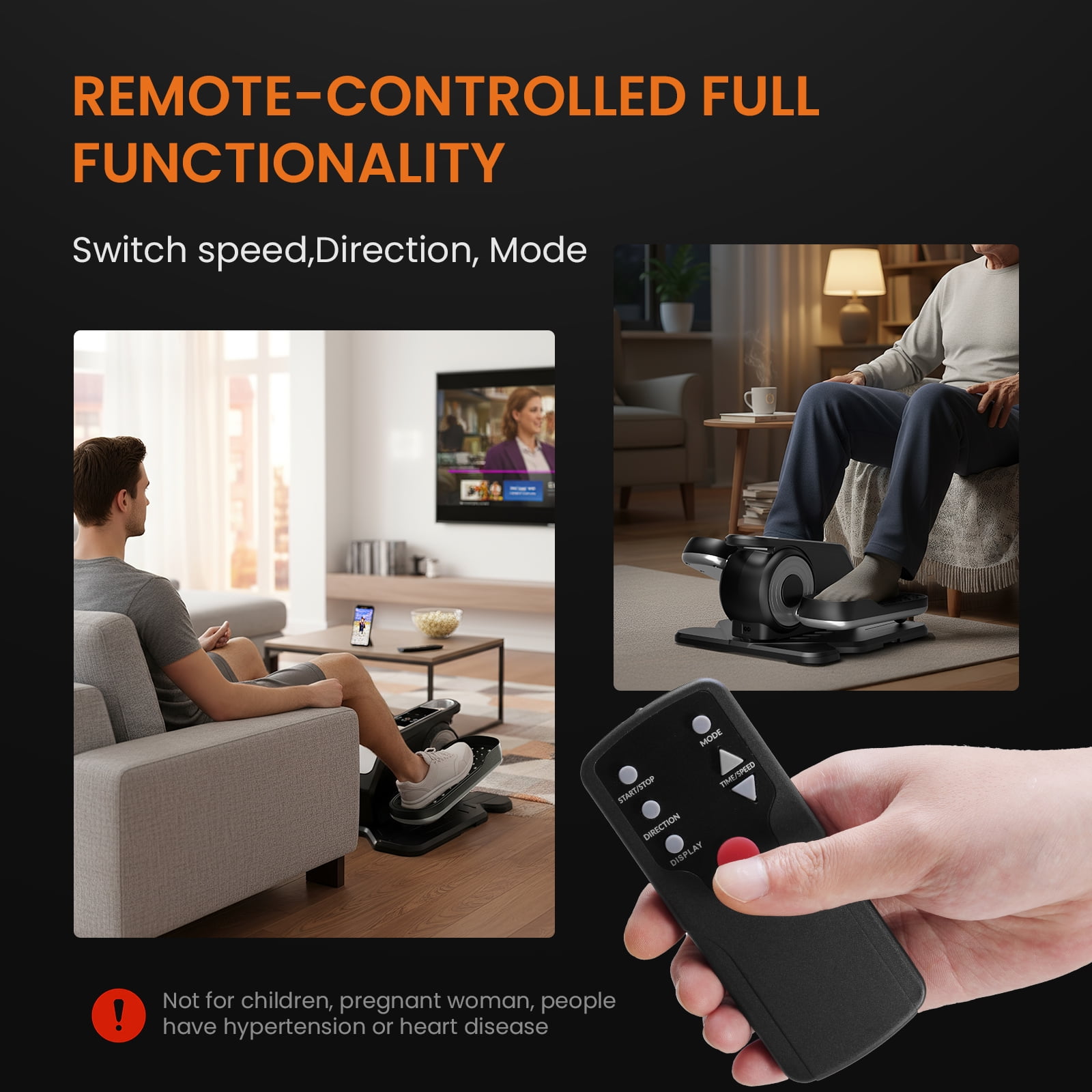 MCQ Under Desk Elliptical Machine, Electric Leg Pedal Exerciser with Remote 12 Speeds, Quiet Portable Fully Assembled for Seniors & Home Use, Silver