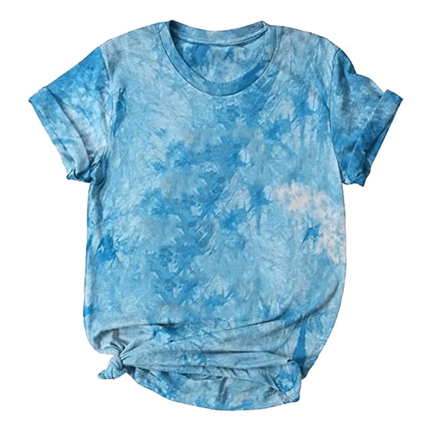 Gibobby Camisetas Mujer Manga Corta Mujeres Casual Fashion Top Shirt Pullover Round cuello impreso camisa elegante camisa suelta manga corta Blouse Top(Azul,M)
