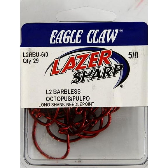 Lazer Sharp L2RBUH-5/0 Barbless Octopus Hook, Red, Size 5/0