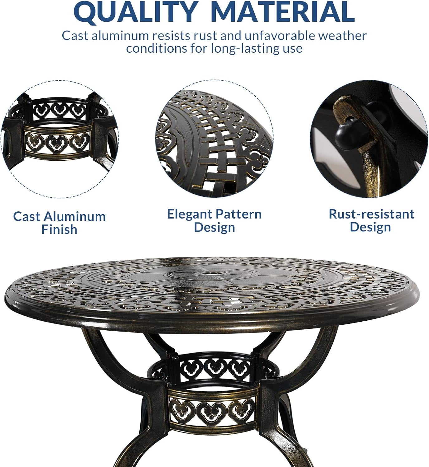 Socialcomfy 5 Cast Aluminum All-Weather Outdoor Conversation Sets, Bronze/Khaki