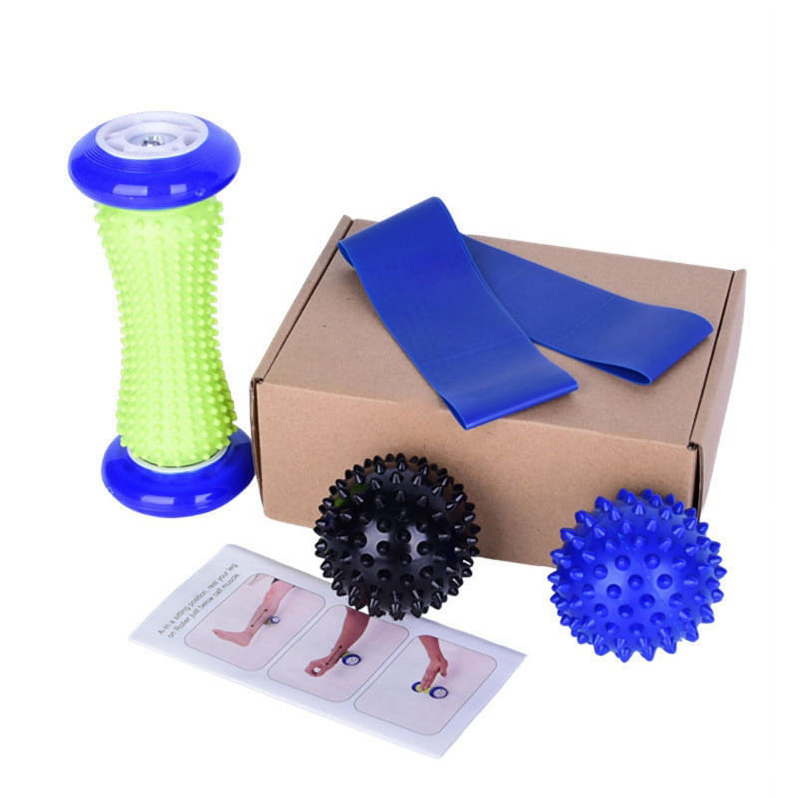 Yoga Massage Stick 4-Piece Set Pvc Yoga Supplies with Thorns Workout  Massage Ball Elastic Band Ankle Roller Equipment 