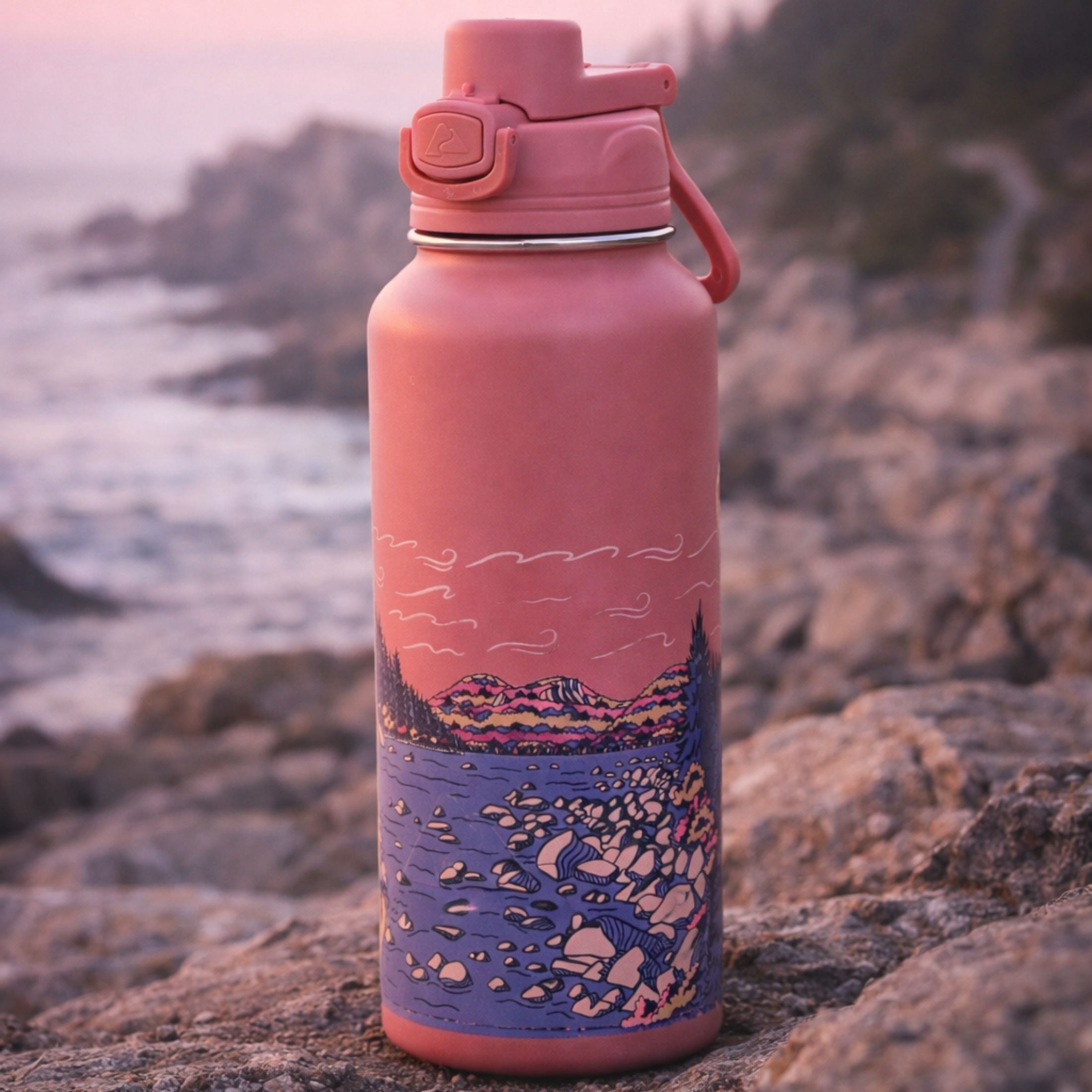 Ozark Trail 32 oz Stainless Steel Pop-Lid Insulated Water Bottle, Granite Coast