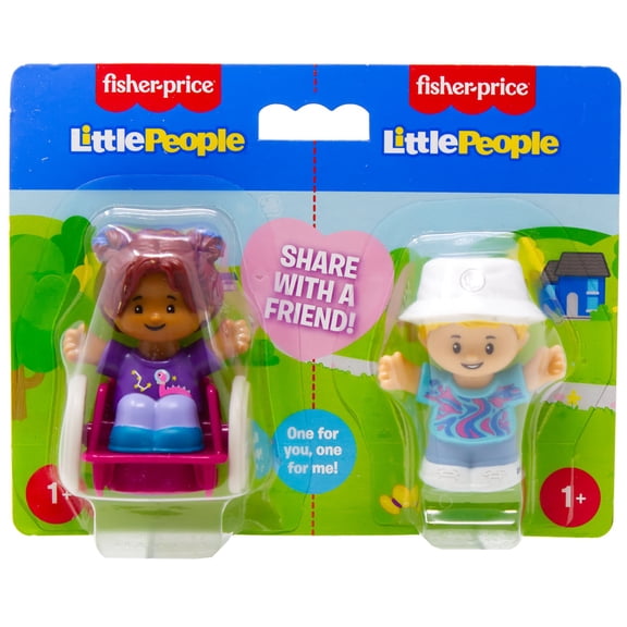 Little People Share with a Friend! Girl with Wheelchair & Boy with Fishing Hat Figure 2-Pack
