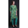 thumbnail image 2 of Bimba Green Leaves & Chrysanthemum Floral Printed Asymmetrical Kurti Tops For Women Indian Summer Dress Tunic Medium, 2 of 6