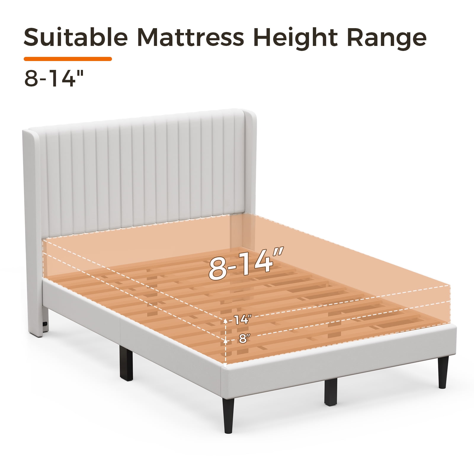 Sofanext Queen Wingback Platform Bed Frame, Tall Velvet Upholstered Headboard, Wood Slat Support, No Box Spring, Noise-Free, Cream White