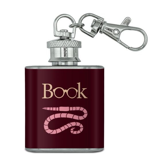Book Worm with Earthworm Glasses Stainless Steel 1oz Mini Flask Key Chain
