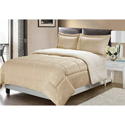Swift Home Collection Ultra-Plush Reversible Micromink and Sherpa 3-Piece Down Alternative Comforter with Pillow Shams, Luxury Bedding Set, Hypoallergenic, Camel, King
