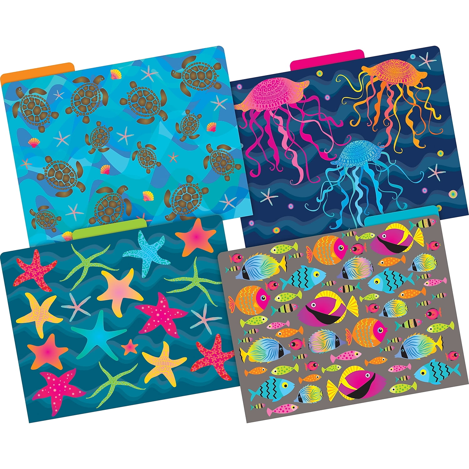 Barker Creek Kai Ola File Folders, 12-Pack, Multi-Design Set with Tropical Sea Life on Outside, Vibrant Solid Colors on Inside, Letter Size File Folders, 1/3 Cut Tabs, Pack of 12 (1373)