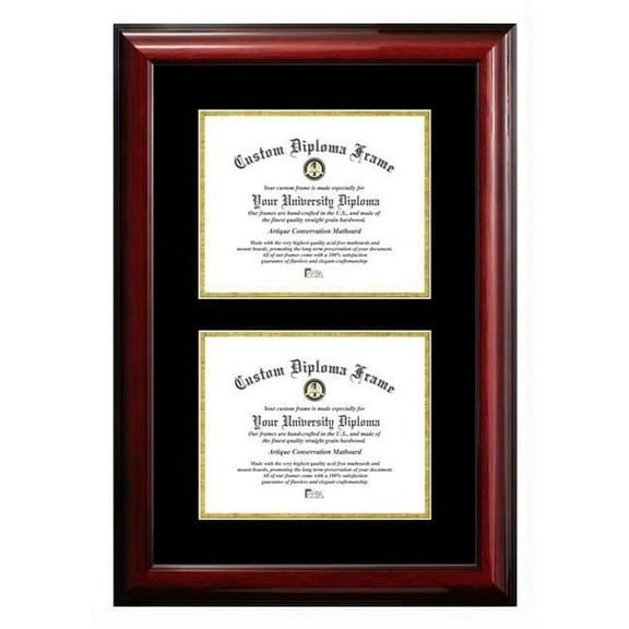 Campus Images  8 x 10 in. Double Degree Classic Mahogany Certificate Frame with Black & Gold Mats