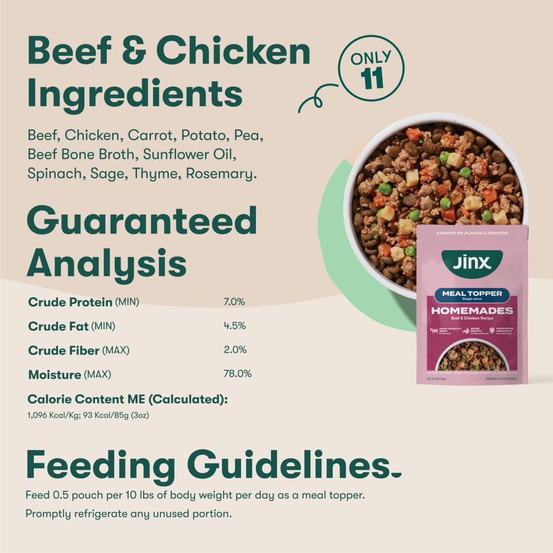 Jinx Homemades Single Serve Value Pack Wet Natural Dog Food, Grain-Free, 8–3 oz Pouch