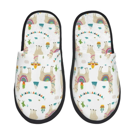 

House Slippers for Women and Men Western Style Cute Alpaca Cactus Comfy Fuzzy Bedroom Slippers Furry Home Shoes for Indoor Outdoor