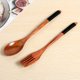 thumbnail image 3 of Juego de cucharas y tenedores de madera de estilo japonés, cubiertos reutilizables (cordones negros, 10 piezas), 3 of 5