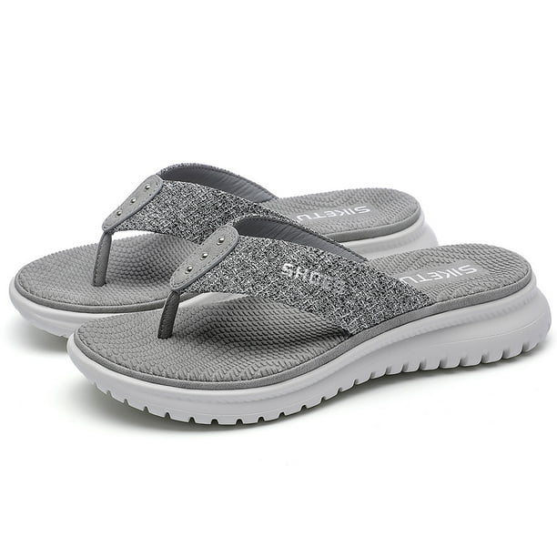 Ndcxsfigh Chanclas para Mujer Sandalias Cuña Informales Tanga para Verano (39 Gris)