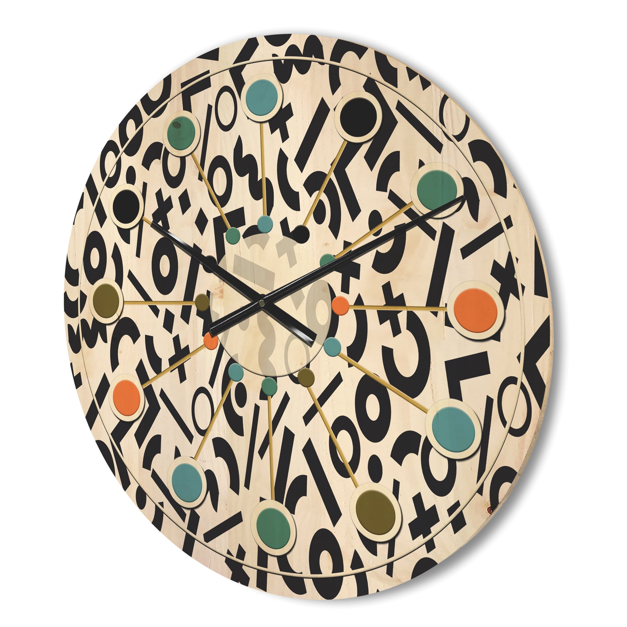 Designart 'Black and White Geometric Pattern X' Mid-Century Modern Wood Wall Clock