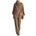 thumbnail image 2 of Maqroz Vacation Outfits for Women Long Sleeve Crewneck Pullover with Contrast Piping and High Waist Wide Leg Pants Set Sophisticated Summer Travel Outfit, 2 of 5