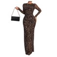 thumbnail image 1 of Vestido BEAUDRM Y2K con estampado de leopardo, malla transparente, bodycon marrón, 1 of 7