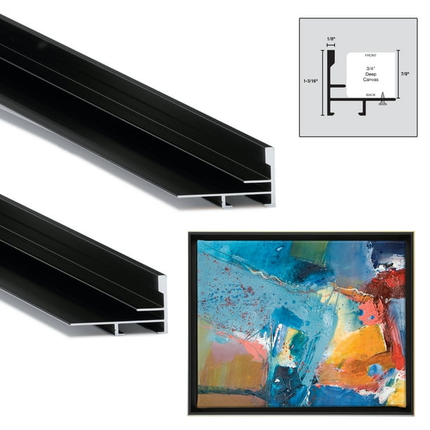 2 Pack Black Canvas Floater Frames For Stretched Canvas - 7/8" Deep, Fits 9x12 Inch Art, Assembled