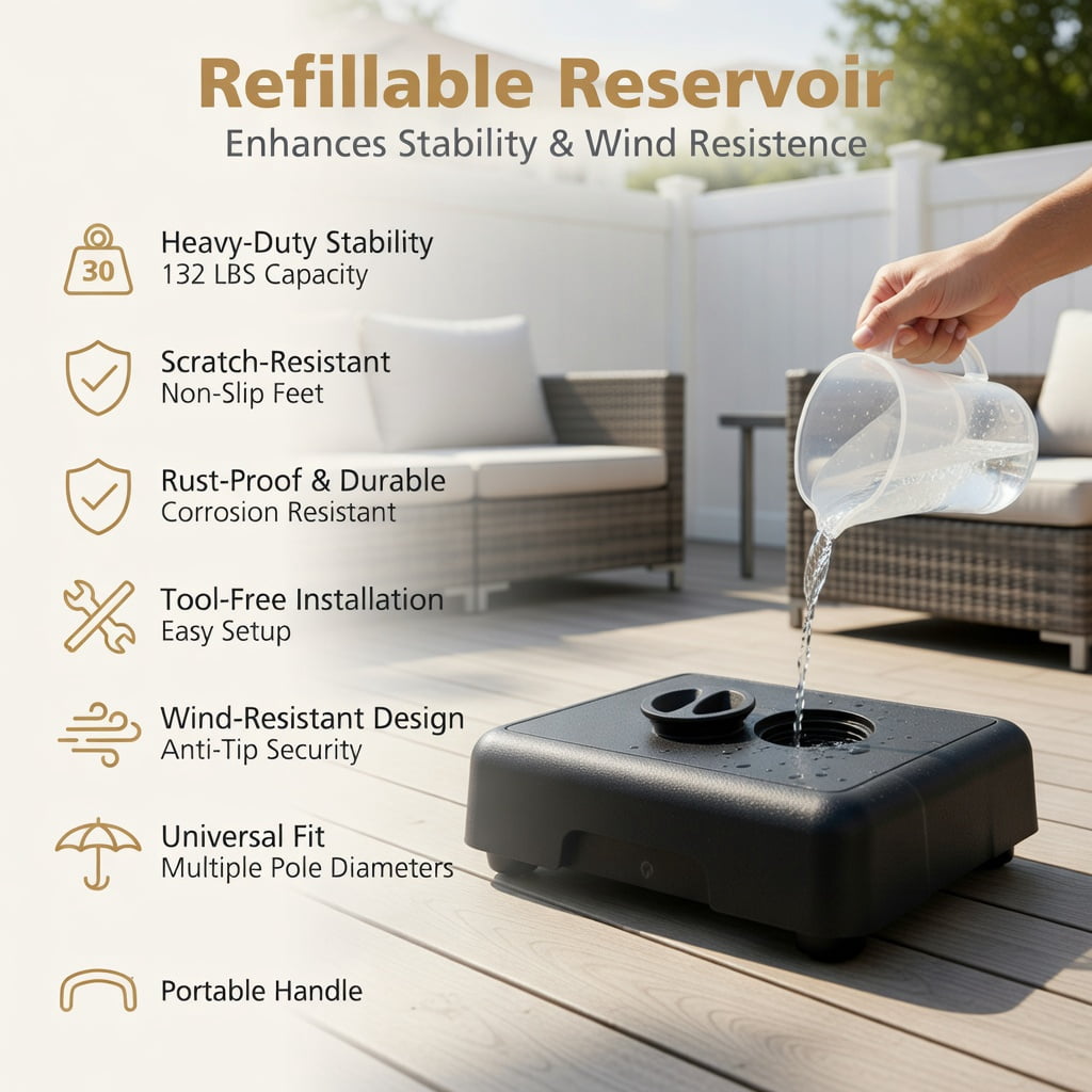 Resenkos Umbrella Base for Patio, Umbrella Stand Outdoor Base,Mobile Patio Umbrella Base Water Sand Fillable Market Table Umbrella Stand with 3 Wheels-Black
