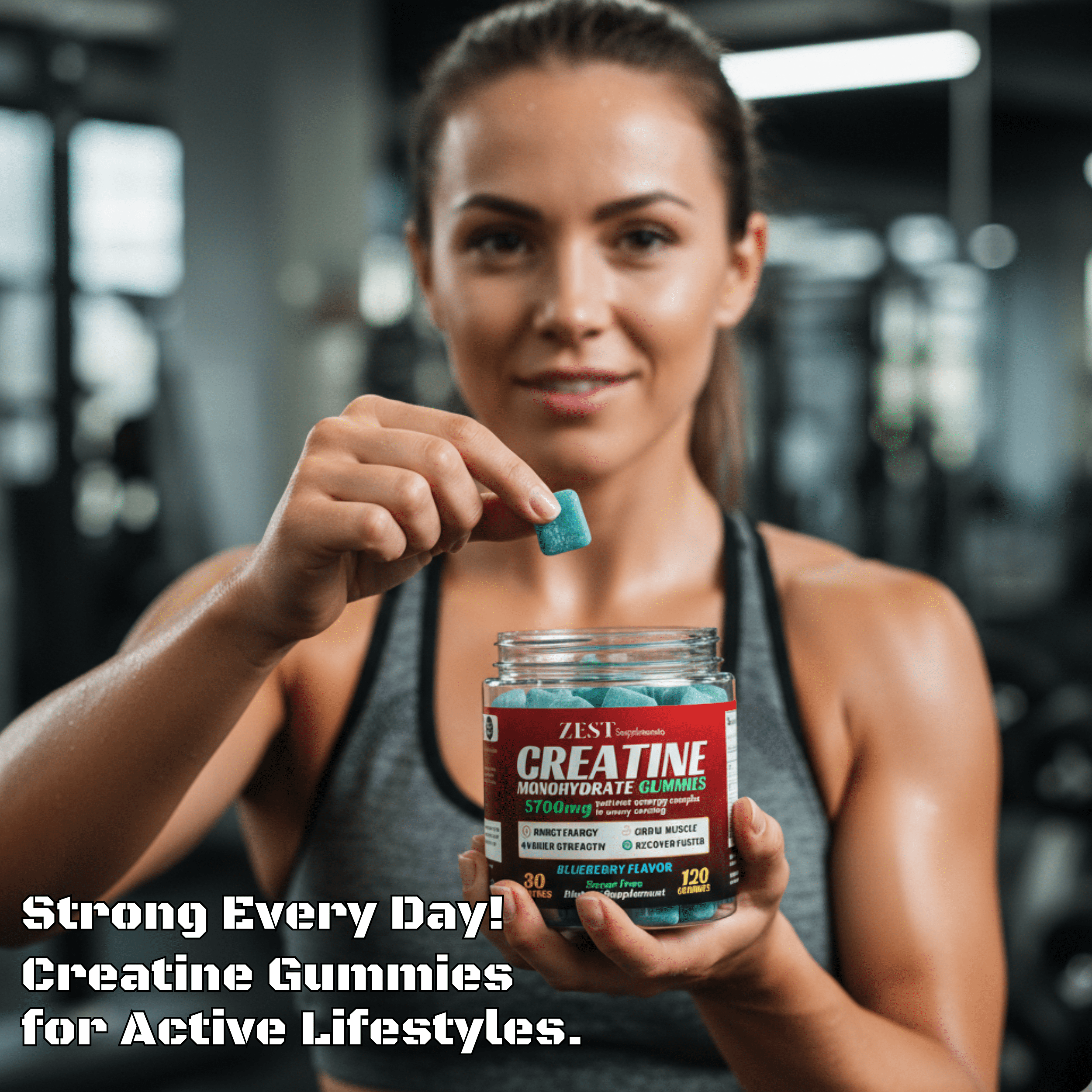 Zest Creatine Gummies | Support  Muscle Growth &  Workout Performance for Men and Women | 120 Count, Blueberry Flavor