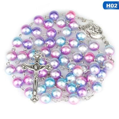 AkoaDa Colorful Bead Glass Beads Catholic Christian Catholic Cross Rosary Necklace Bracelet...