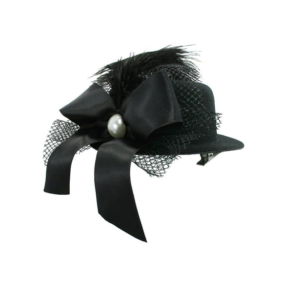 Nicky Bigs Novelties Mini Top Hat Fascinator with Pearl Stud On Hair Clips, Black, One Size