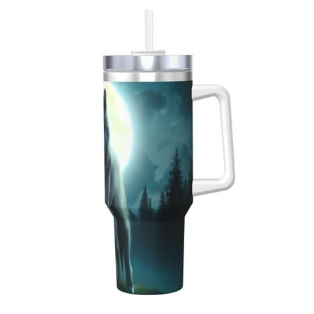 

Sikiie Wolf Insulated Stainless Water Bottle Lid Travel Mug Cup Insulated Tumblers Cup 40oz Ice Bully With Handle