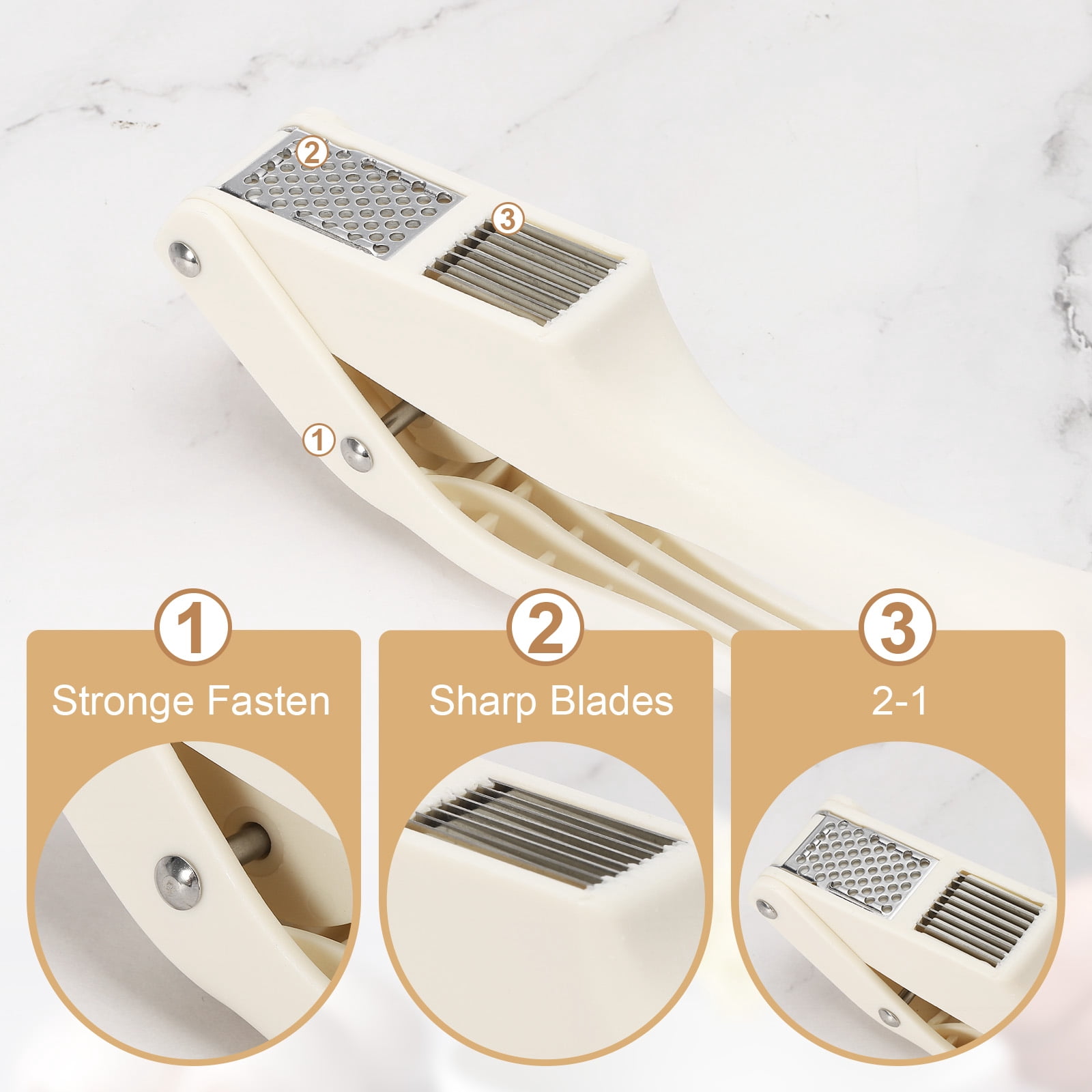 2pcs Garlic Press, 7.5 Inch Stainless Steel Garlic Slicer Crusher Tool Kitchen Utensil, White
