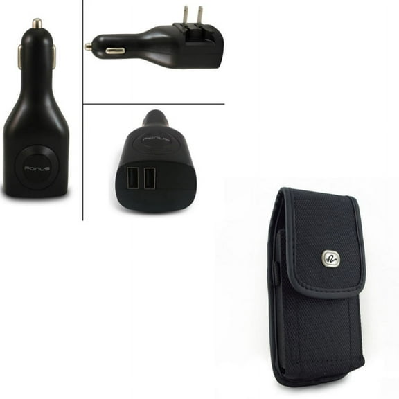 Black Rugged Canvas Side Case w 2-in-1 Home Wall Car Charger Power Adapter 2-Port USB G2E Compatible With Google Pixel 3a XL