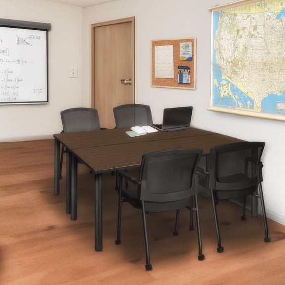 Regency Kee 72 x 24 in. Training Table- Neo Walnut Top, Black Legs & 2 Knight Mesh Chairs