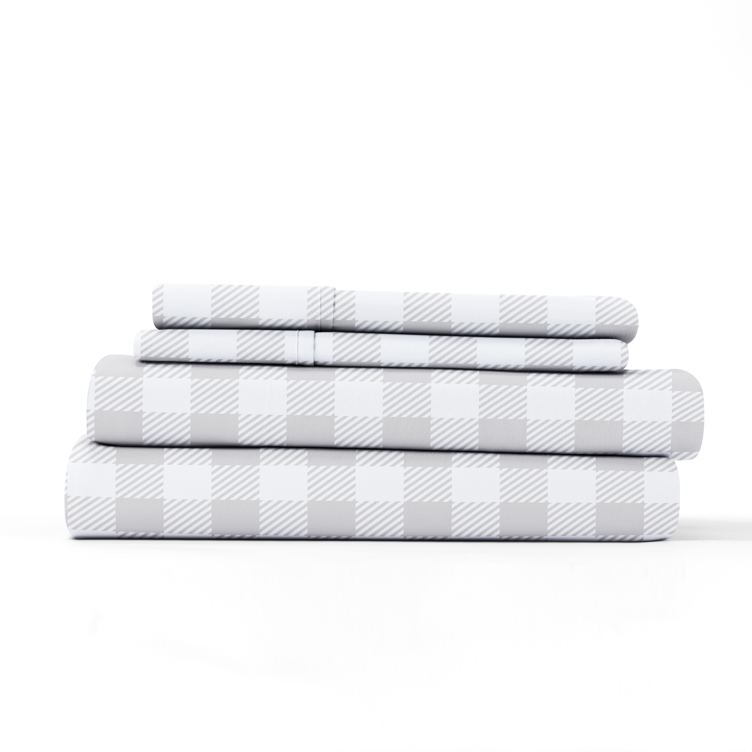 Noble Linens 4 Piece Pattern Microfiber Bed Sheets Set, Light Gray Country Plaid, Full