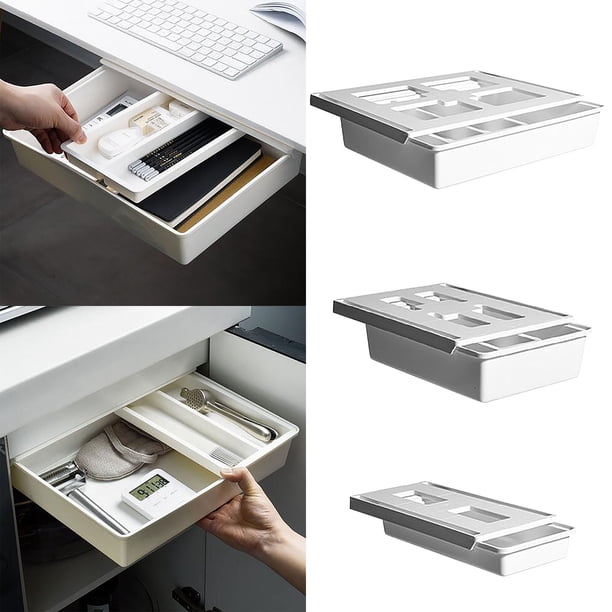 Xihbxyly Organizador Portátil para Debajo Del Escritorio, con Cajón Deslizante, Diseño Compacto, Fácil Instalación, Ideal para Oficina y Hogar, Material Abs y Pp, 1 Juego.