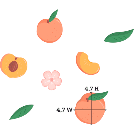 Fruits Spread Across Artwork Design for Living Room Vinyl Wall Decal - Peach and Apricot Cuts and Leaves Art for Relaxing Room Wall Decoration 28" x 21"