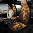 thumbnail image 2 of Xixirimido Car Seat Protection Set 5 Pieces Breathable PU Leather Front Seat Covers with Seat Belt and Console Covers Universal Fits Most Cars, Cat and Sunflower, 2 of 8
