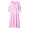 thumbnail image 3 of Vestido informal de verano para mujer, de color liso, con cuello en V y manga media - Túnica holgada larga, poliéster, transpirable, tallas S-XXL, ropa de playa/diaria/de fiesta, 3 of 3