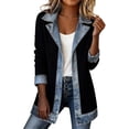 thumbnail image 3 of Breezora Women's Denim Patchwork Corduroy Cardigan Lapel Long Sleeve Button Down Casual Open Front Lightweight Jacket, 3 of 7