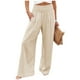 thumbnail image 2 of Pantalones largos SCZ de pierna ancha lino algodón cintura alta sueltos casuales mujer caqui S, 2 of 7