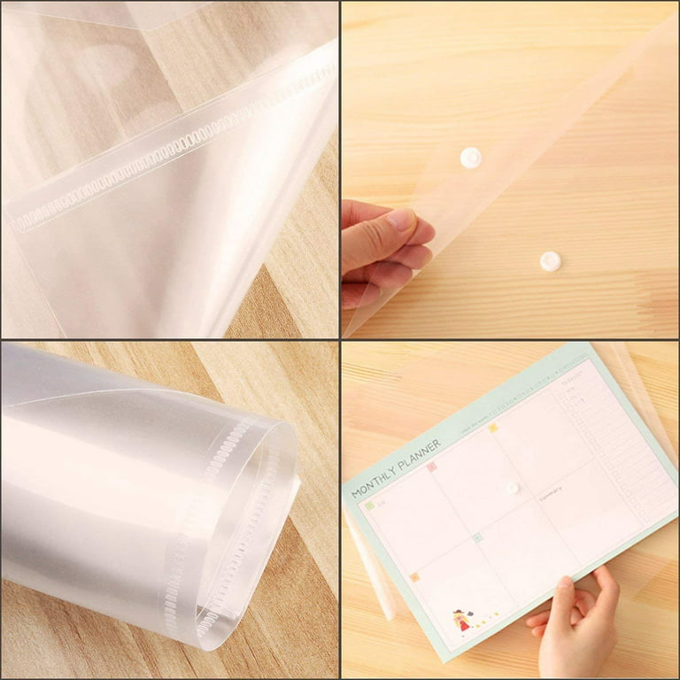 10 PCS Clear Plastic Envelopes, Poly Envelope with Snap Closure Waterproof  File Folder for School Home Office, A4 Size 