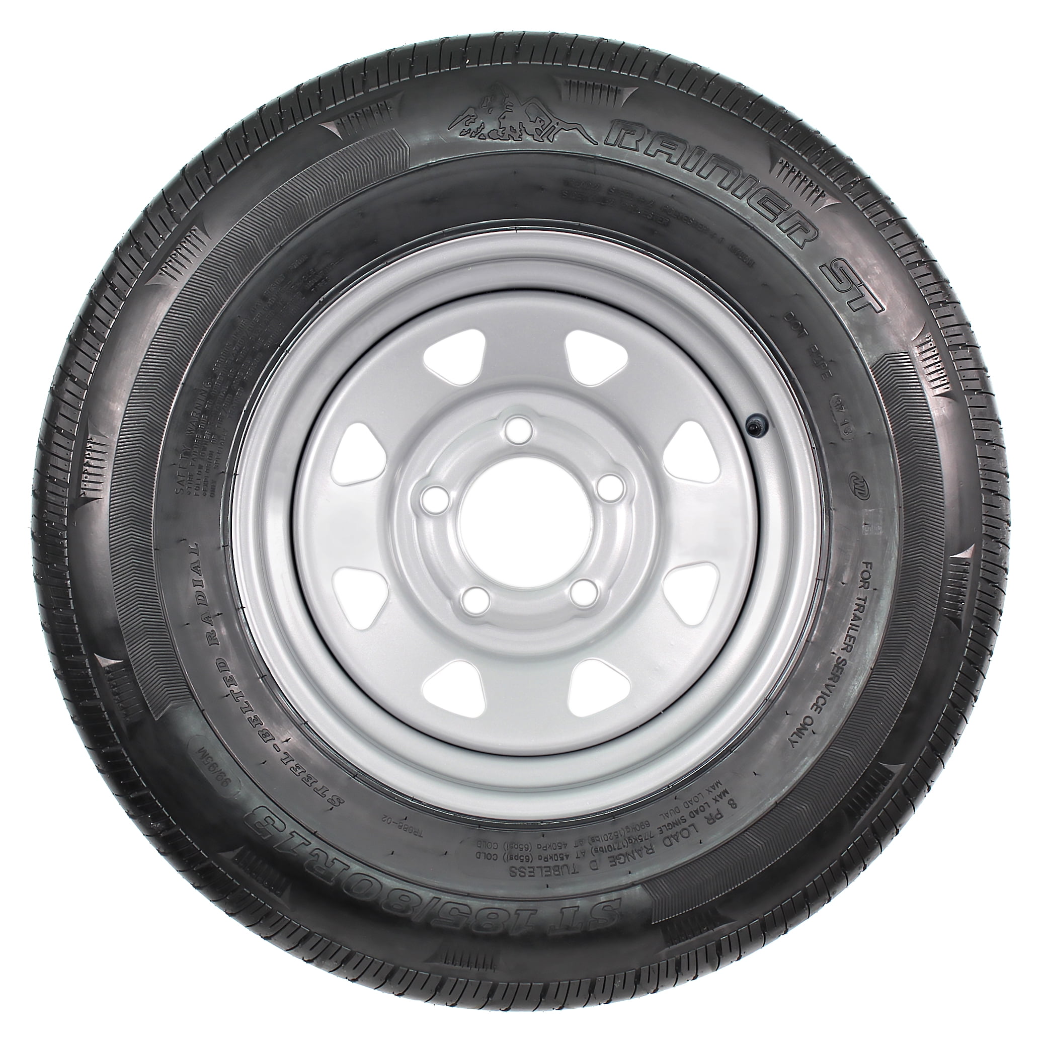 Trailer Tire On Rim ST185/80R13D 13X4.5 5 on 4.5 White Spoke Wheel 