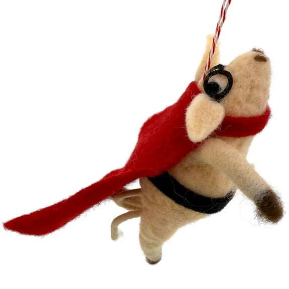 Flying Pig Ornament – Felted Wool Pig in Cape Christmas Tree Holiday Decoration