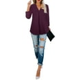 thumbnail image 6 of Timeson 3/4 Sleeve Henley V Neck strectchable Tunic Blouse, Dark Red, 6 of 9