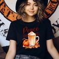 thumbnail image 3 of Peace Love Fall T-Shirt | Pumpkin Latte Autumn Graphic Tee for Women, Dark Heather, Size M, 3 of 6