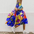 thumbnail image 1 of O-cou Imprimé Boho Robes d'Été Mode Longue Robe Grande Swing Robe Décontracté Tempérament Élégant Robe d'Irrégularité Grande Taille FJH, 1 of 6