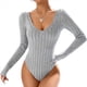 thumbnail image 1 of Body Básico de Cuello en V para Mujer, de Canalé y Larga, para Otoño. Gris L, 1 of 9